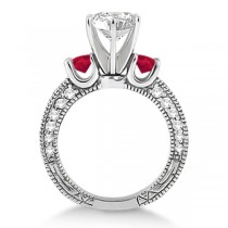 Three-Stone Ruby & Diamond Engagement Ring 14k White Gold 1.13ct