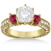 Three-Stone Ruby & Diamond Engagement Ring 14k Yellow Gold 1.13ct