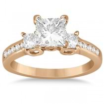Round & Princess Cut 3 Stone Diamond Engagement Ring 14k R. Gold 0.50ct