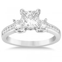 Round & Princess Cut 3 Stone Diamond Engagement Ring 14k W. Gold 0.50ct