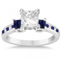 Blue Sapphire Three Stone Engagement Ring in 14k White Gold (0.62ct)