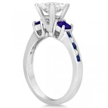Blue Sapphire Three Stone Engagement Ring in 14k White Gold (0.62ct)