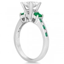 Emerald Three Stone Engagement Ring in 14k White Gold (0.62ct)