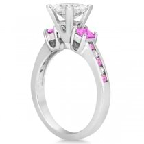 Pink Sapphire Three Stone Engagement Ring in 14k White Gold (0.62ct)