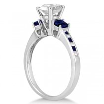 Princess Cut Diamond & Sapphire Engagement Ring 18k White Gold (0.68ct)