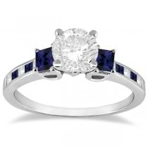 Princess Cut Diamond & Sapphire Engagement Ring Palladium (0.68ct)