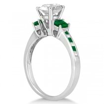 Princess Cut Diamond & Emerald Engagement Ring 18k White Gold (0.68ct)