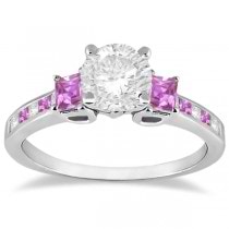 Princess Cut Diamond & Pink Sapphire Engagement Ring 18k W Gold (0.68ct)