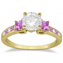 Princess Cut Diamond & Pink Sapphire Engagement Ring 18k Y Gold (0.68ct)