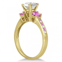 Princess Cut Diamond & Pink Sapphire Engagement Ring 18k Y Gold (0.68ct)