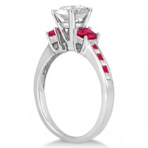 Princess Cut Diamond & Ruby Engagement Ring Palladium (0.64ct)