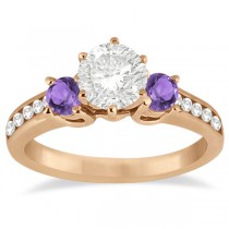 Three-Stone Amethyst & Diamond Engagement Ring 14k Rose Gold (0.45ct)