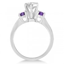 Three-Stone Amethyst & Diamond Engagement Ring 14k White Gold (0.45ct)