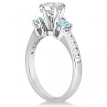 Three-Stone Aquamarine & Diamond Engagement Ring 14k White Gold 0.45ct