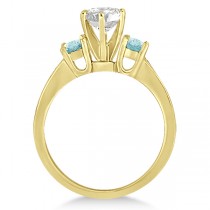 Three-Stone Aquamarine & Diamond Engagement Ring 14k Y. Gold (0.45ct)