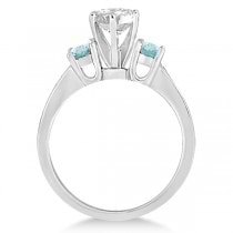 Three-Stone Aquamarine & Diamond Engagement Ring 18k White Gold 0.45ct