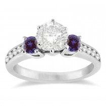 Three-Stone Diamond Engagement Ring with Lab Alexandrites in 18k White Gold (0.45 ctw)