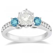 3 Stone White & Blue Diamond Engagement Ring 14K White Gold (0.45 ctw)