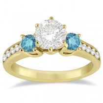 3 Stone White & Blue Diamond Engagement Ring 14K Yellow Gold (0.45 ctw)
