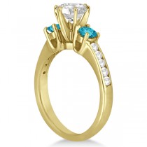3 Stone White & Blue Diamond Engagement Ring 14K Yellow Gold (0.45 ctw)