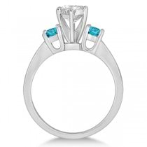 3 Stone White & Blue Diamond Engagement Ring Platinum Setting (0.45 ctw)