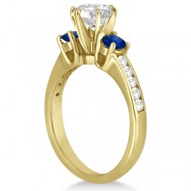 Three-Stone Sapphire & Diamond Engagement Ring 14k Yellow Gold (0.60ct)