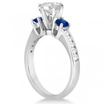 Three-Stone Sapphire & Lab Diamond Engagement Ring 18k White Gold (0.60ct)
