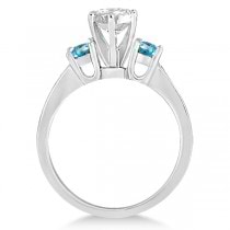 Three-Stone Blue Topaz & Diamond Engagement Ring 18k White Gold 0.45ct