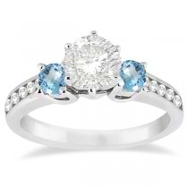Three-Stone Blue Topaz & Diamond Engagement Ring Palladium (0.45ct)
