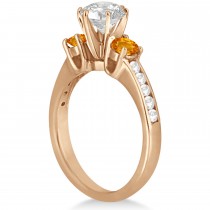 Three-Stone Citrine & Diamond Engagement Ring 14k Rose Gold (0.45ct)