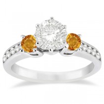 Three-Stone Citrine & Diamond Engagement Ring 14k White Gold (0.45ct)