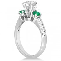 Three-Stone Emerald & Diamond Engagement Ring 18k White Gold (0.45ct)