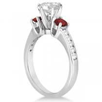 Three-Stone Garnet & Diamond Engagement Ring Palladium (0.45ct)