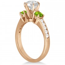 Three-Stone Peridot & Diamond Engagement Ring 14k Rose Gold (0.45ct)