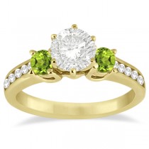 Three-Stone Peridot & Diamond Engagement Ring 18k Yellow Gold (0.45ct)