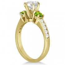 Three-Stone Peridot & Diamond Engagement Ring 18k Yellow Gold (0.45ct)