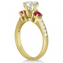 Three-Stone Ruby & Diamond Engagement Ring 14k Yellow Gold (0.60ct)