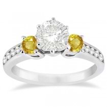 3 Stone Yellow Sapphire & Diamond Engagement Ring 14k W. Gold (0.45ct)