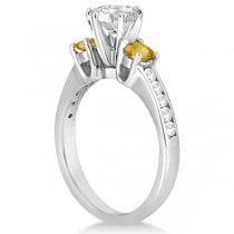 3 Stone Yellow Sapphire & Diamond Engagement Ring Palladium (0.45ct)