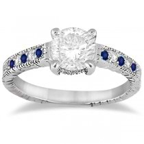 Vintage Blue Sapphire & Diamond Engagement Ring Palladium 0.31ct
