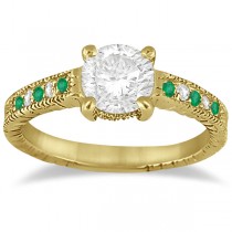 Vintage Emerald & Diamond Engagement Ring 14k Yellow Gold 0.29ct