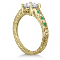 Vintage Emerald & Diamond Engagement Ring 14k Yellow Gold 0.29ct
