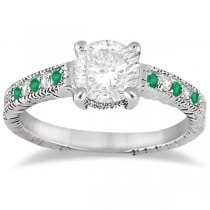 Vintage Emerald & Diamond Engagement Ring Palladium 0.29ct