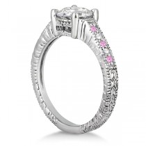 Vintage Pink Sapphire & Diamond Engagement Ring 14k White Gold 0.31ct