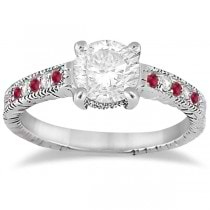 Vintage Ruby & Diamond Engagement Ring 14k White Gold 0.31ct