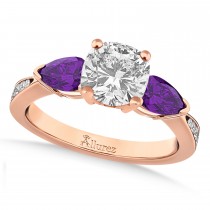 Cushion Diamond & Pear Amethyst Engagement Ring 14k Rose Gold (1.29ct)