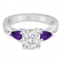 Cushion Diamond & Pear Amethyst Engagement Ring 14k White Gold (1.29ct)
