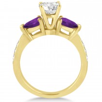 Cushion Diamond & Pear Amethyst Engagement Ring 14k Yellow Gold (1.29ct)