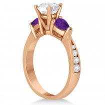 Cushion Diamond & Pear Amethyst Engagement Ring 18k Rose Gold (1.29ct)