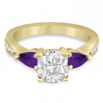 Cushion Diamond & Pear Amethyst Engagement Ring 18k Yellow Gold (1.29ct)